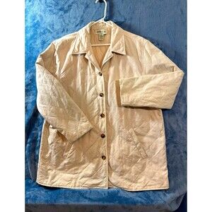 Orvis Womens Diamond Quilted Barn Jacket Cream Ivory Button Front Coat Size XL